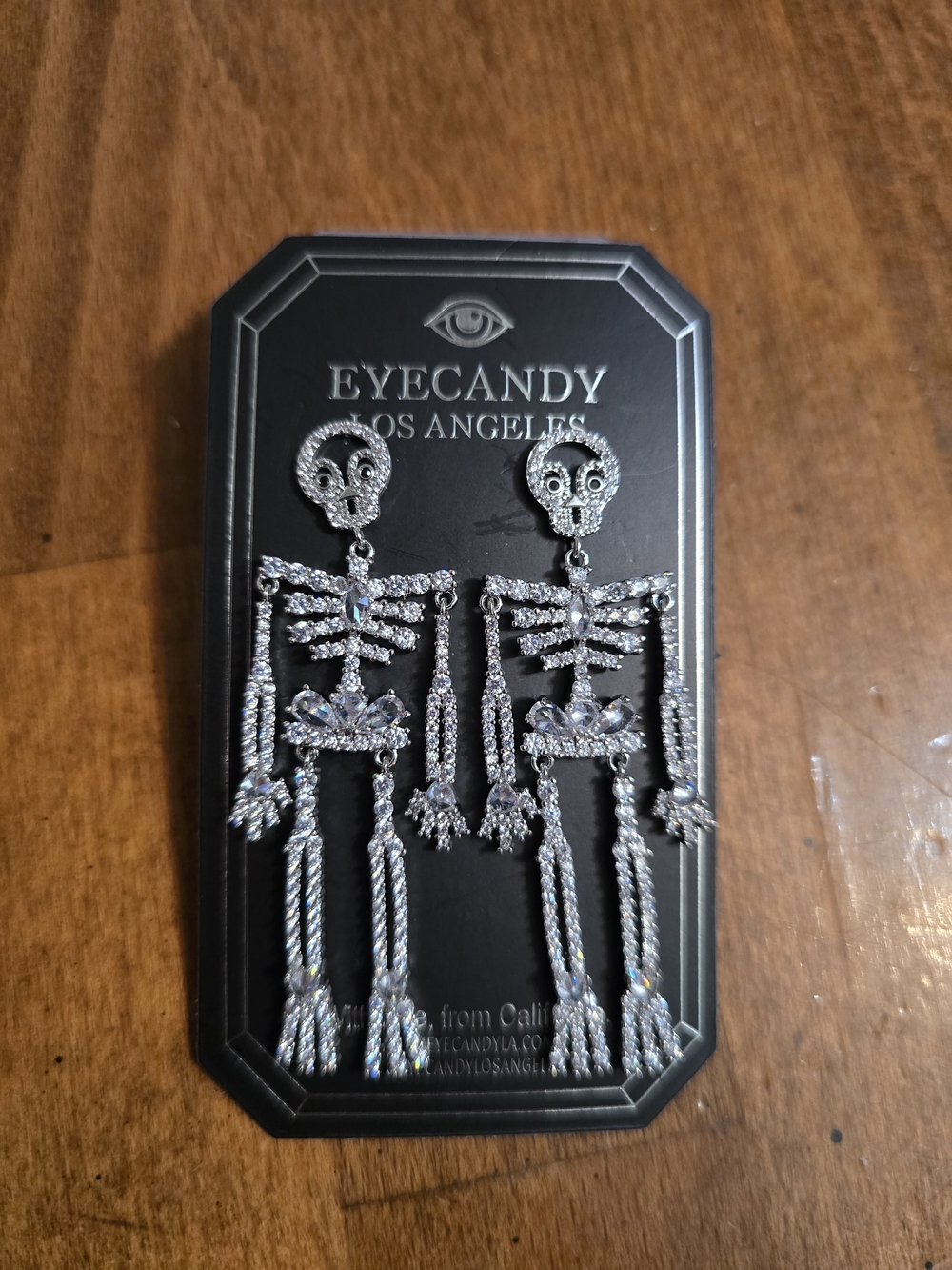 Eyecandy Los Angeles Silver Crystal Skeleton Drop Earrings